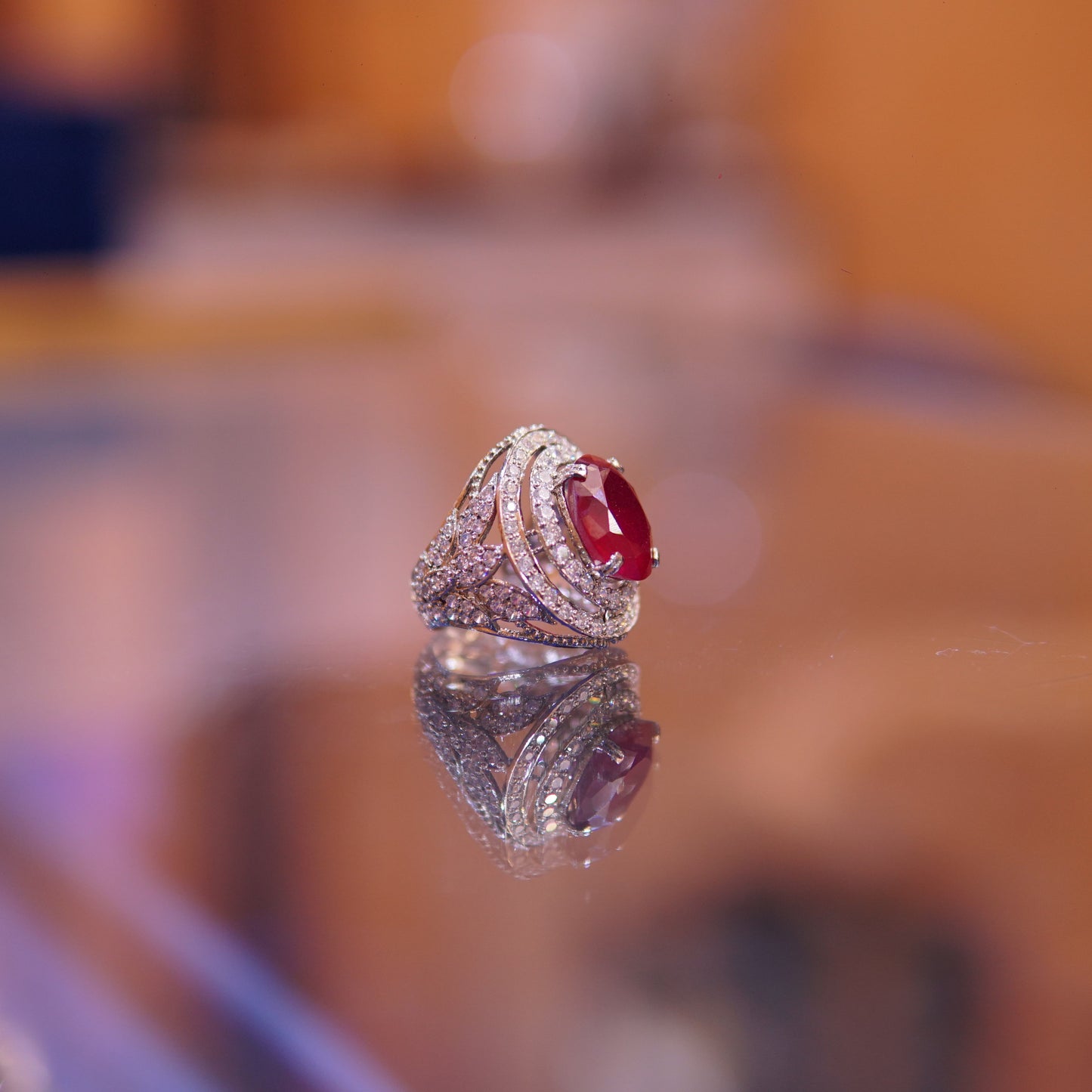 The Crimson Empress – 925 Sterling Silver Grand Oval Ruby Statement Ring