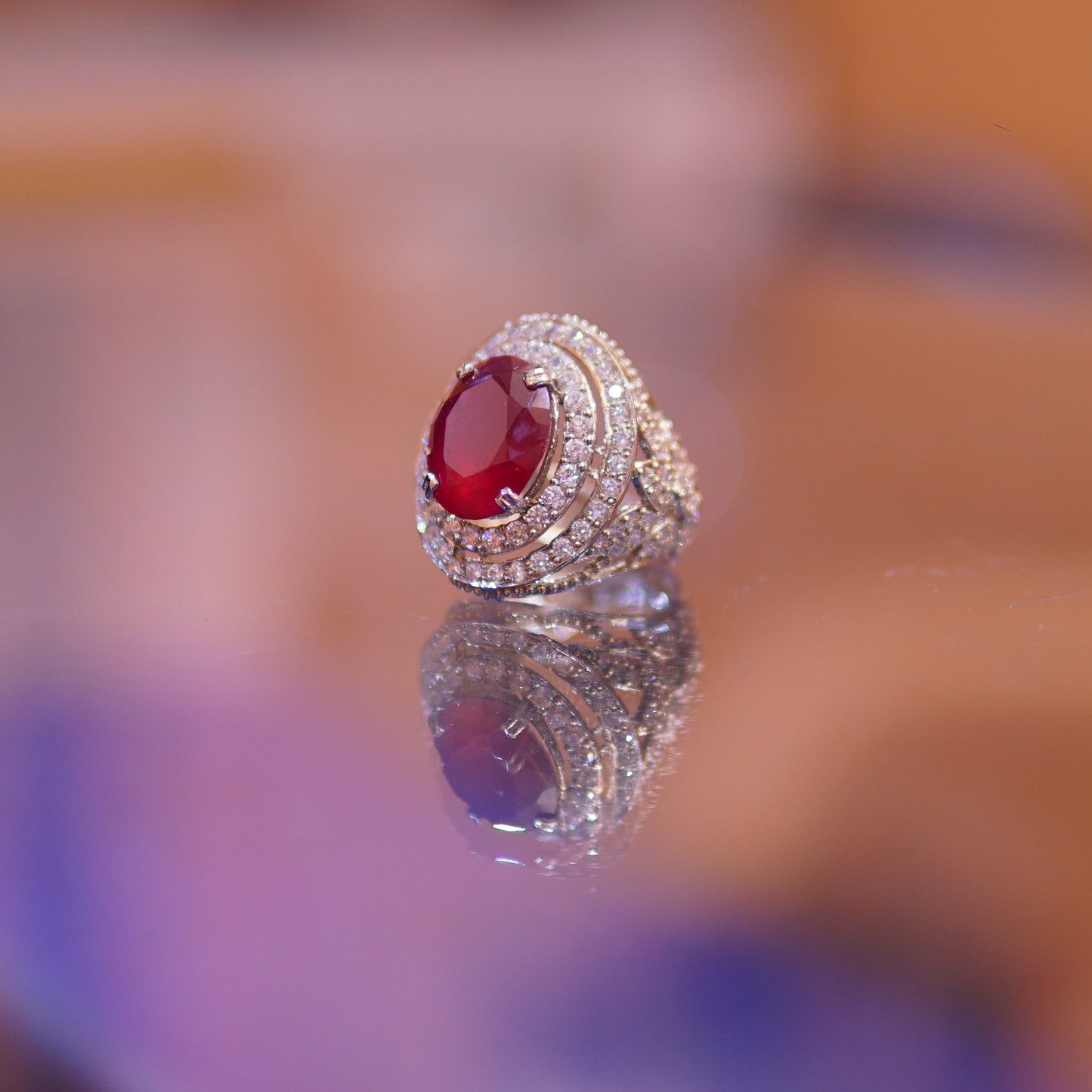 The Crimson Empress – 925 Sterling Silver Grand Oval Ruby Statement Ring