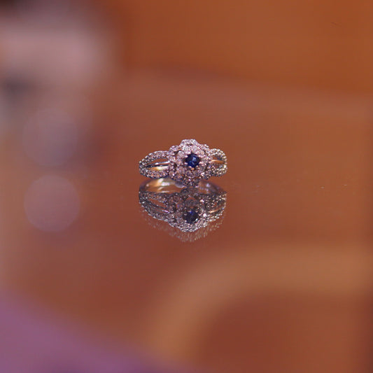 The Azure Marquise Halo – 925 Sterling Silver Sapphire & Split-Shank Statement Ring