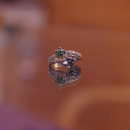 The Enchanted Meadow Bypass – 925 Sterling Silver Multi-Gemstone Floral Wrap Ring