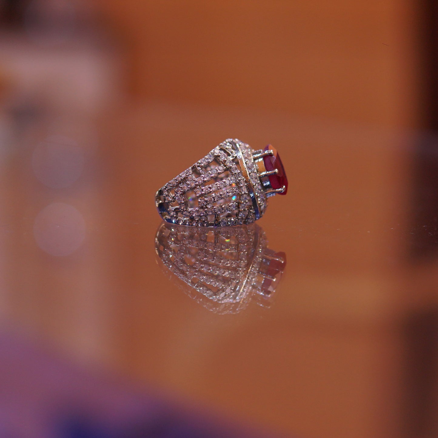 The Crimson Empress Tiered Band – 925 Sterling Silver Ruby Statement Ring