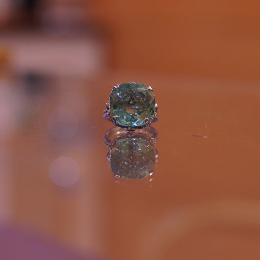 The Aquamarine Majesty – 925 Sterling Silver Grand Cushion Statement Ring