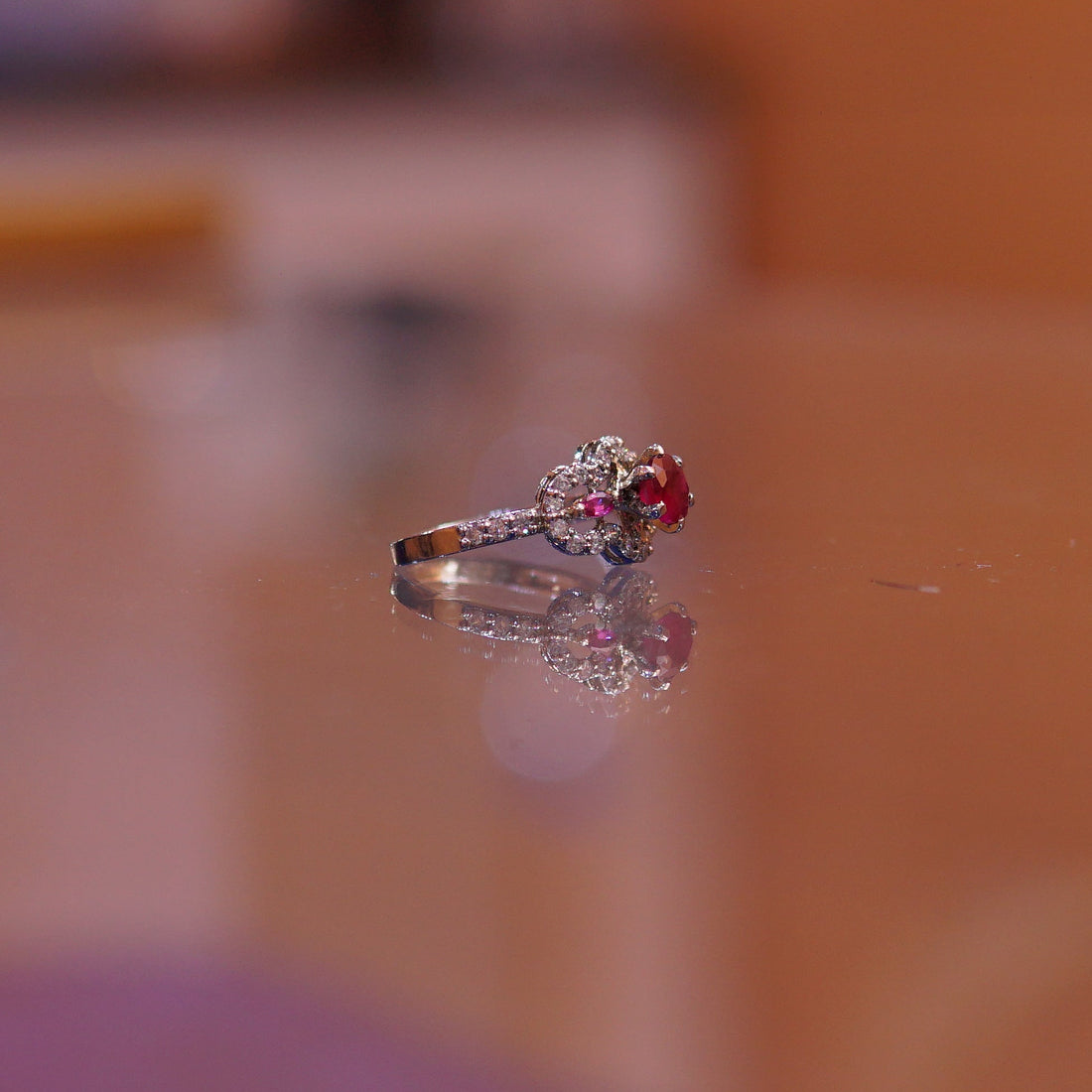 The Crimson Petal Halo Ring